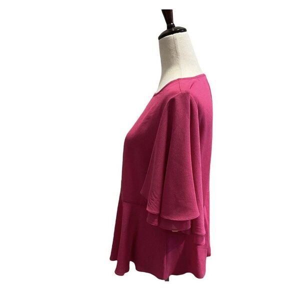 Gibson & Latimer Top Women XS Flowy Blouse Keyhole Layered Sleeve Peplum Bottom - Picture 2 of 7